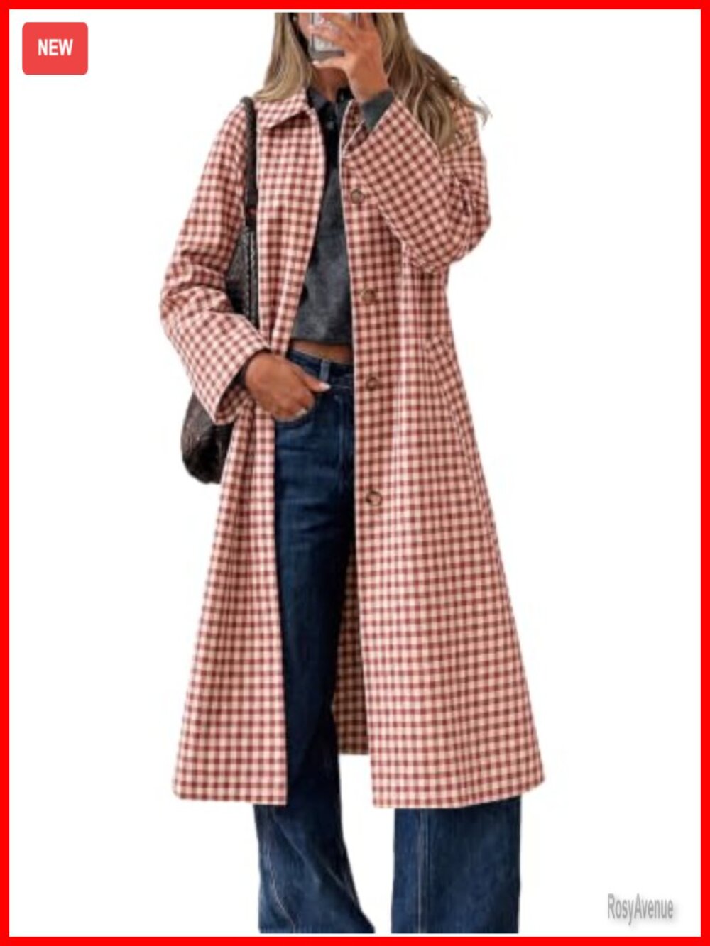 Plaid Trench Coat Fall Lapel Single Breasted Long Jacket